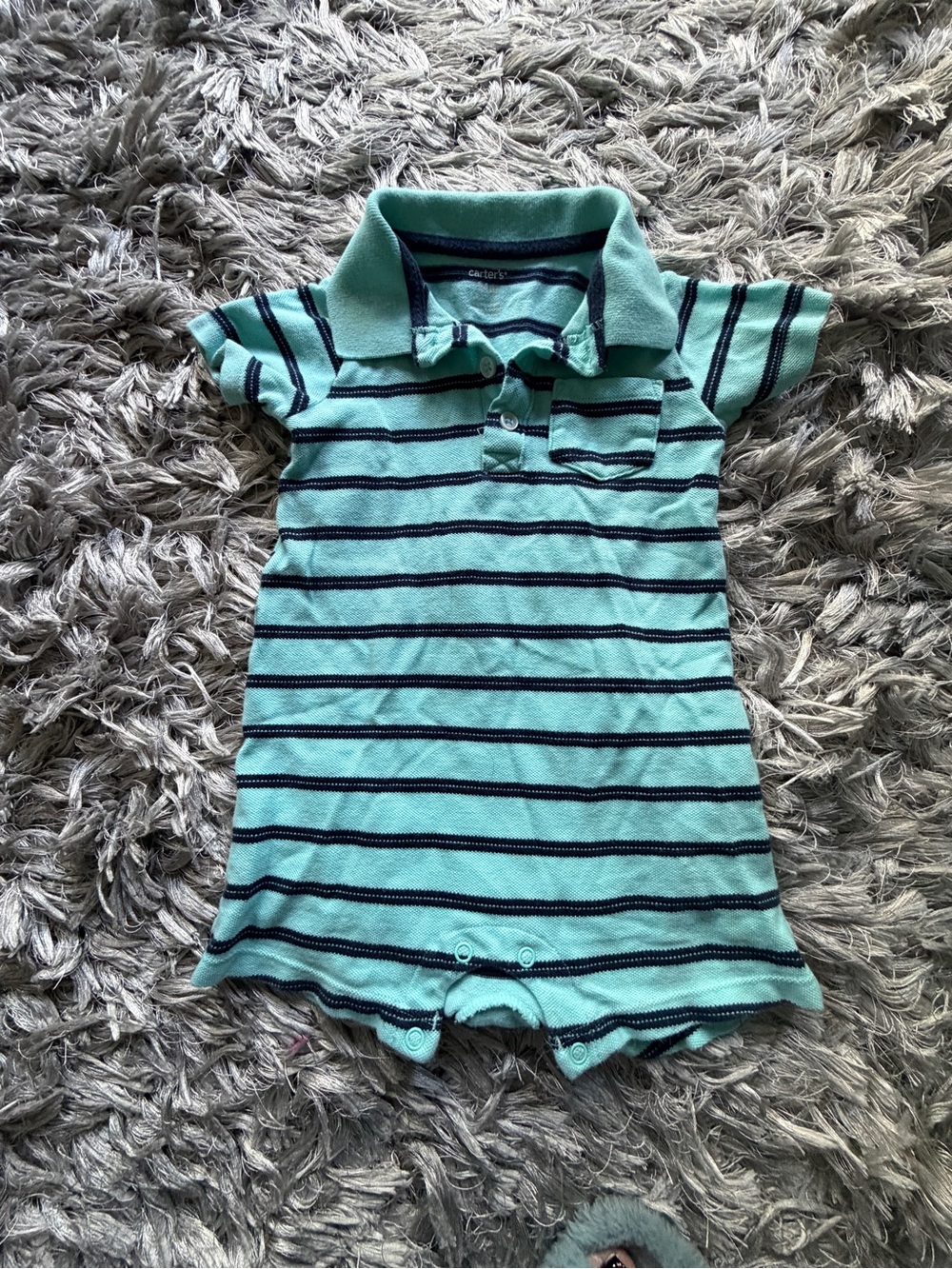 Carter's Mint Green Polo Romper with Navy Stripes